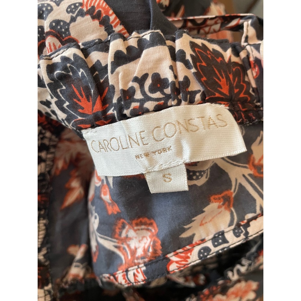 Caroline Constas Size S Floral Cotton Smocked Tiered Mini Dress Black Rust - Picture 3 of 10